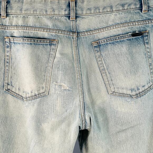 SAINT LAURENT Size 31 Blue Distressed Cotton Tapered Zip Fly Jeans - Picture 4 of 9